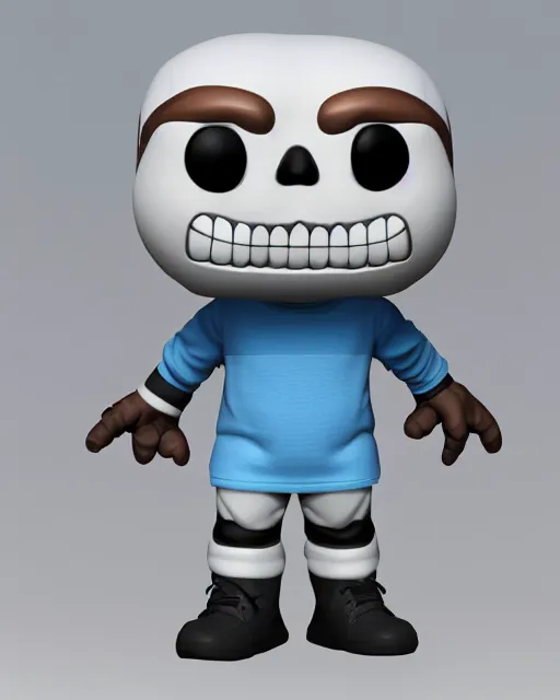 Image similar to full body 3d render of Sans as a funko pop, studio lighting, white background, blender, trending on artstation, 8k, highly detailed