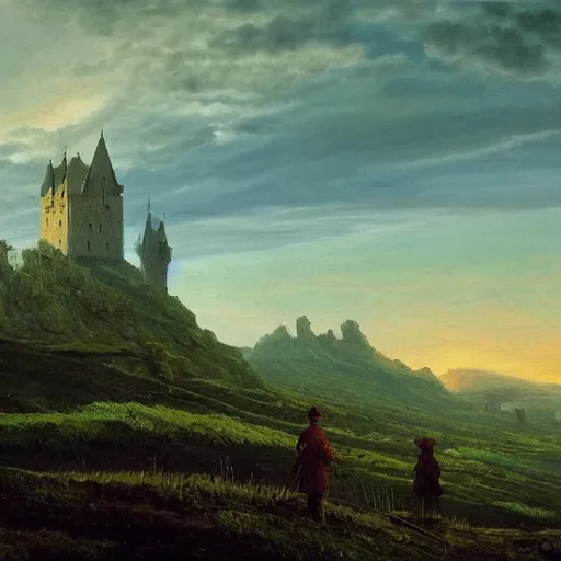 Prompt: a beautiful painting of a castle in a war landscape by Caspar David Friedrich, Trending on artstation