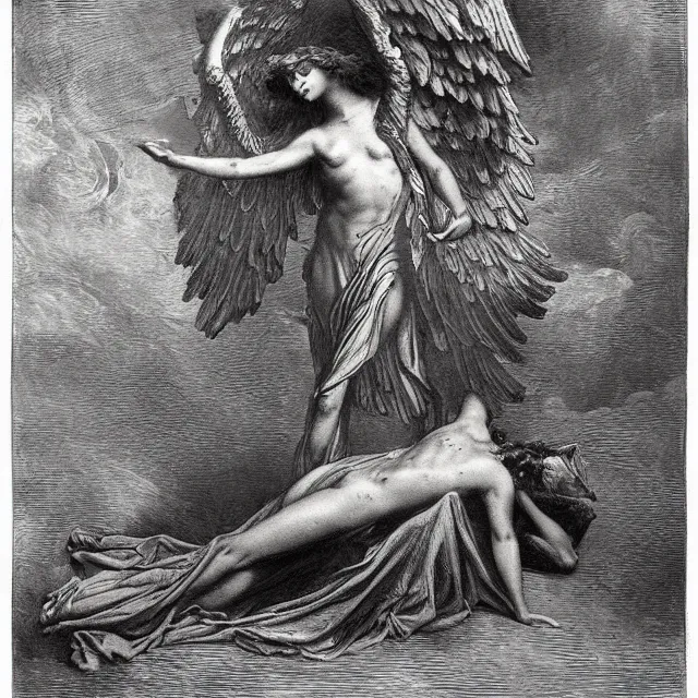 Image similar to fallen angel, gustave dore, tattoo