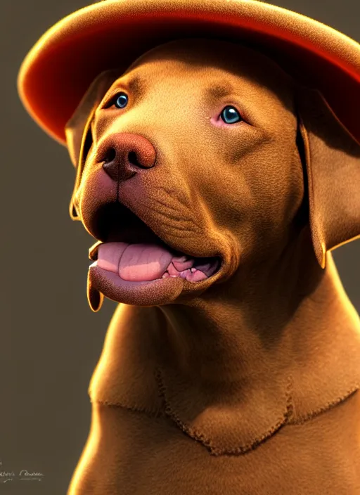 Image similar to chesapeake bay retriever puppy wearing sombrero, paul kidby, octane render, highly detailed, rim light, art, cinematic lighting, very coherent, hyper realism, high detail, 8 k