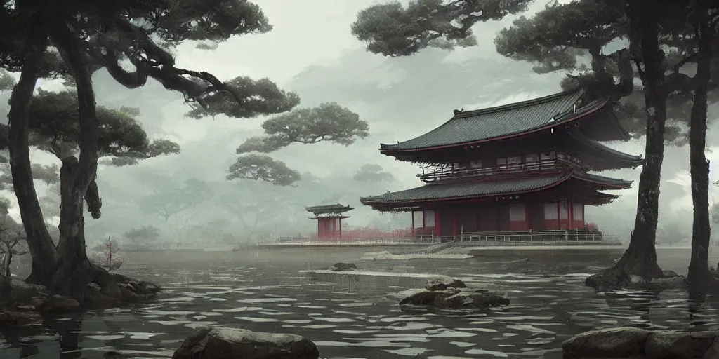 Prompt: japanese temple, a fantasy digital painting by greg rutkowski