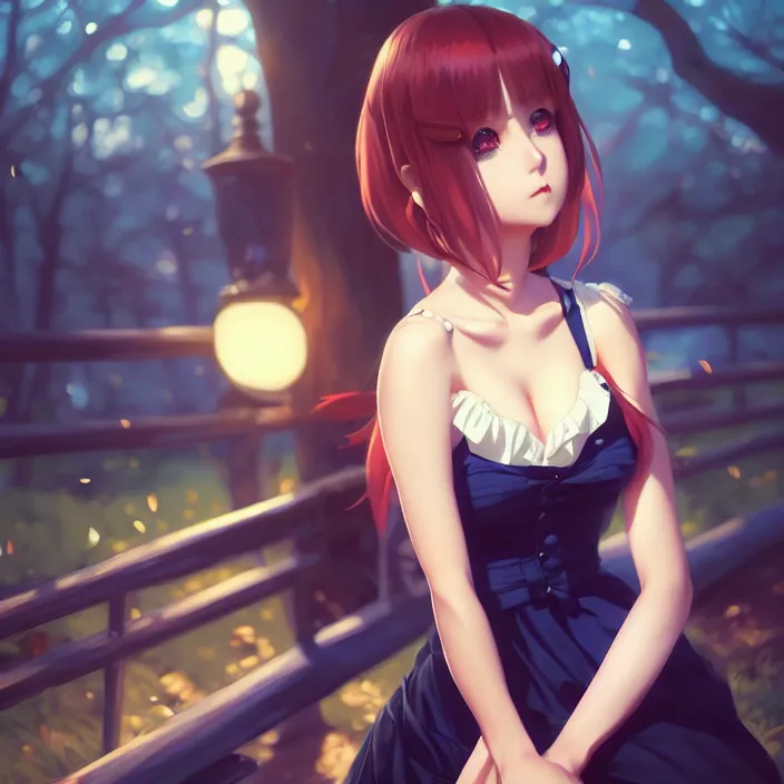 Image similar to a potrait of anime girl, my dress up darling anime, fine details, night setting, realistic shaded lighting poster by ilya kuvshinov katsuhiro, artgerm, jeremy lipkin and michael garmash, unreal engine 5, radiant light, detailed and intricate environment