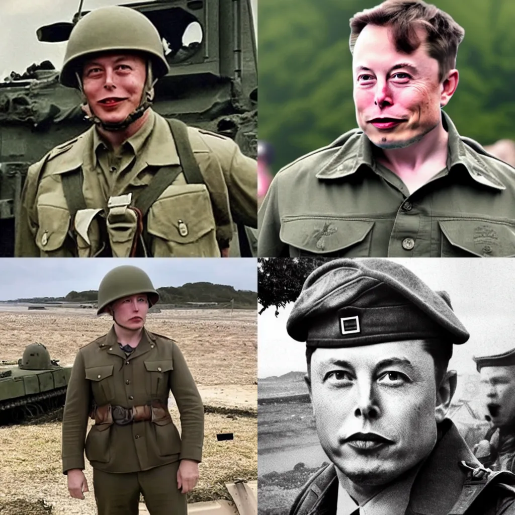 Prompt: elon musk as a ww2 american soldier in D-Day