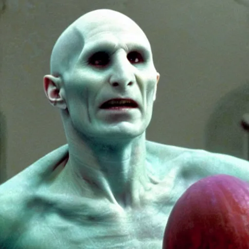 Image similar to film still of voldemort as a watermelon