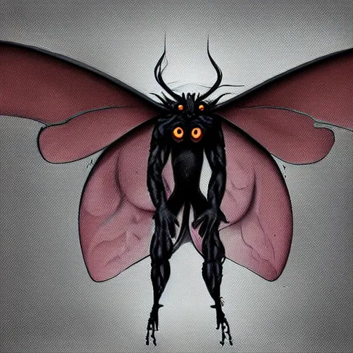 Prompt: a realistic character design of the mothman, creepy, horror vibe