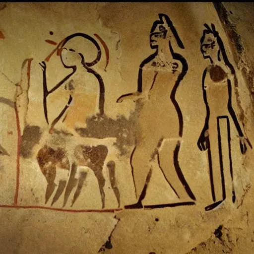 Prompt: ancient mcdonald's restaurant cave paintings found in pyramid