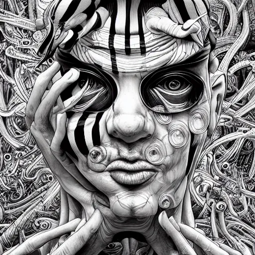 Prompt: transdimensional mime, realistic, extremely detailed, sharp focus, wide view, smooth, digital illustration, by james jean, by rossdraws, giger