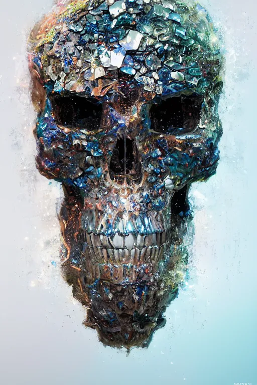 Image similar to A fancy portrait of a crystalized beast skull by Greg Rutkowski, beeple, Sung Choi, Mitchell Mohrhauser, Maciej Kuciara, Johnson Ting, Maxim Verehin, Peter Konig, final fantasy, macro lens , 8k photorealistic, cinematic lighting, HD, high details, dramatic, dark atmosphere, trending on artstation