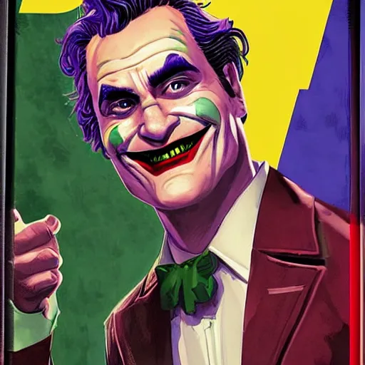 Prompt: detailed comics book cover joaquin phoenix joker in the style of alex ross