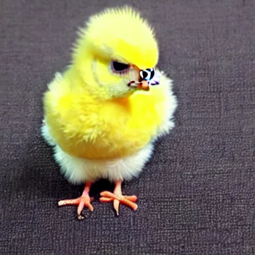 Image similar to cute baby chick dressed as a jail prisioner