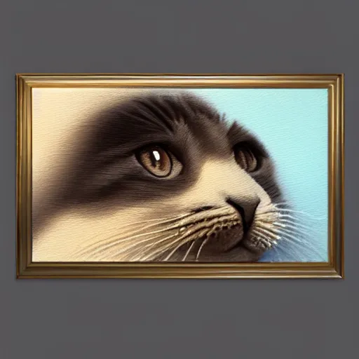 Prompt: oil painting portrait of a beautiful seal bicolor ragdoll cat wearing an artist smock and beret holding a paint palette with easel in front of the cat, sunset background, digital art, concept art, highly detailed, 3-D 4k, trending on art station, Mark Brooks,