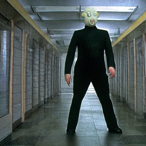 Prompt: Mr Blobby in The Matrix (1999)