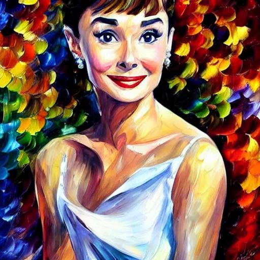 Image similar to a portrait of a audrey hepburn, leonid afremov