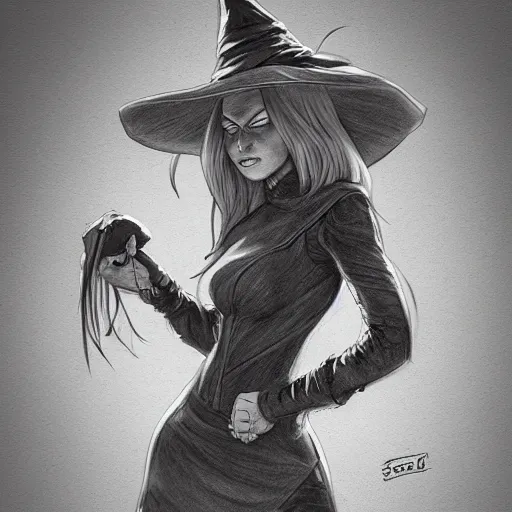 Image similar to detailed drawing of a pissed off witch by serge birault