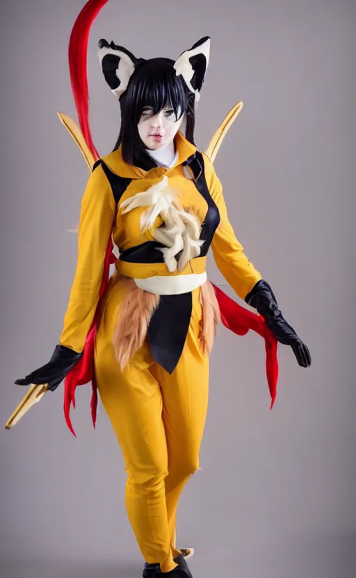 Image similar to kitsune cosplay, fullbody shoot