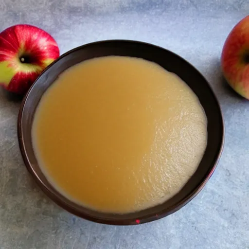 Image similar to A windswept bowl of apple sauce
