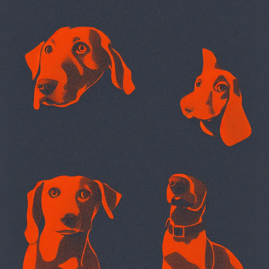 Image similar to lol sarcastic dog meme, mads berg, karolis strautniekas, film noir, stippled light, dramatic lighting, editorial illustration, detailed, fine texture, matte print, art deco, brutalism, dark blue + dark orange, red, black, ( ( habitat 6 7 background ) )