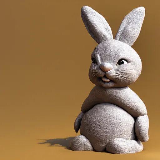 Image similar to a clay sculpture of a funny bunny, in the style of michelangelo, new york city background, hyper realistic, 3 d render