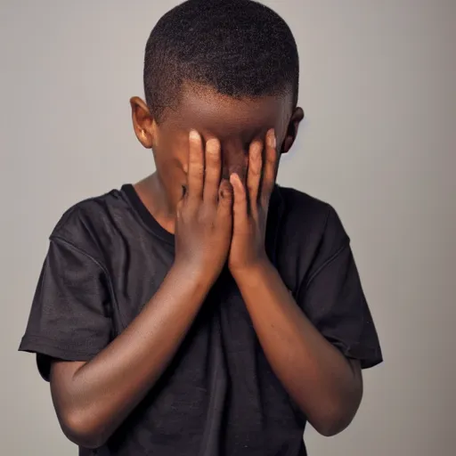 Image similar to photo of a black boy crying, studio portrait