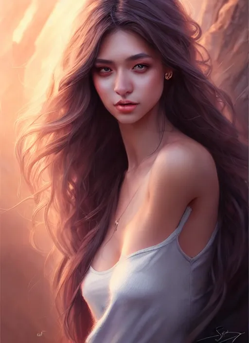 Image similar to a gorgeous female with long ashy hair in the style of stefan kostic, realistic, full body shot, wide angle, sharp focus, 8 k high definition, insanely detailed, intricate, elegant, art by stanley lau and artgerm, floating embers