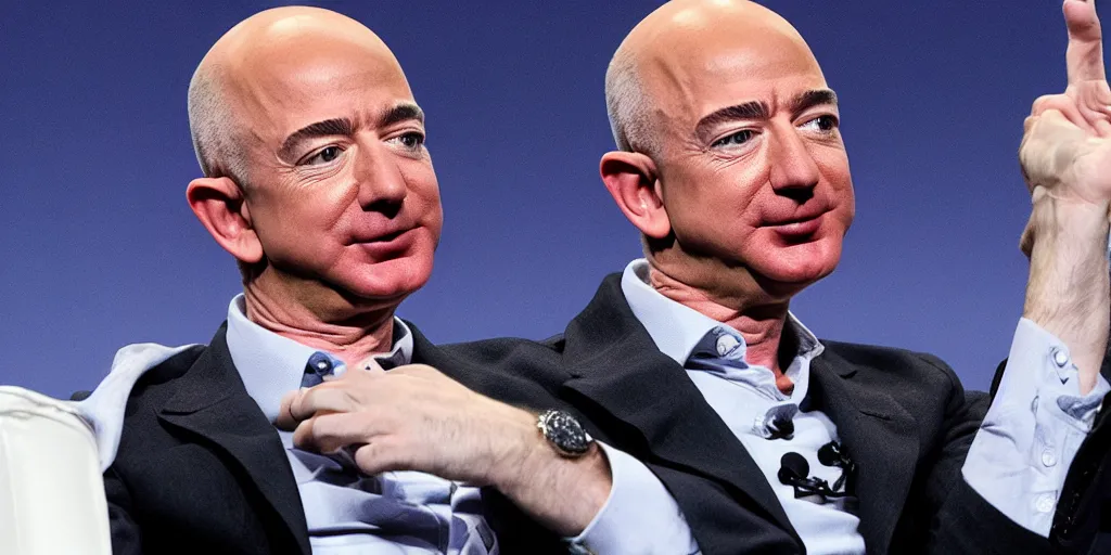 Prompt: ' jeff bezos holding his own head