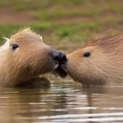 Prompt: a capybara fighting the predator