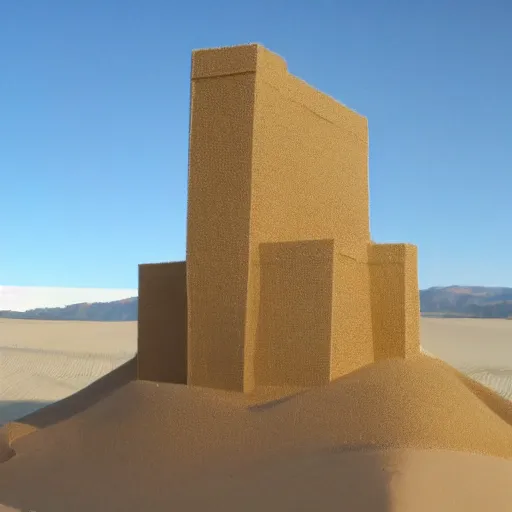 Prompt: sand building with glass sky