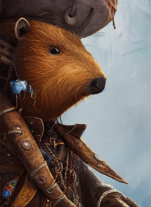 Image similar to detailed concept art illustration painting of an anthropomorphic capybara pirate in full intricate clothing, ultra detailed, digital art, octane render, 4K