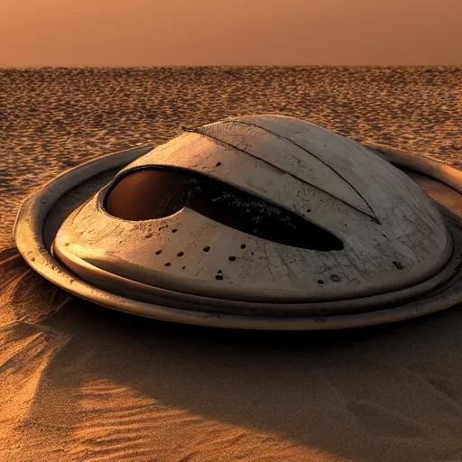 Image similar to 8 k hd detailed octane render of an alien spaceship crashed on a beach