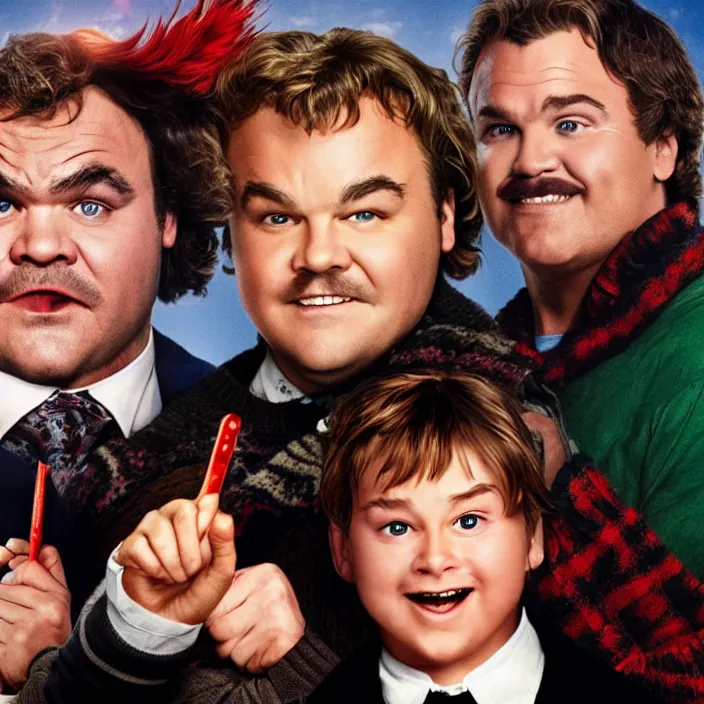 Image similar to jack black starring in home alone with will ferrell, 8 k,