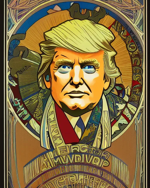 Prompt: highly detailed portrait of donald trump by Alphonse Mucha 4k resolution