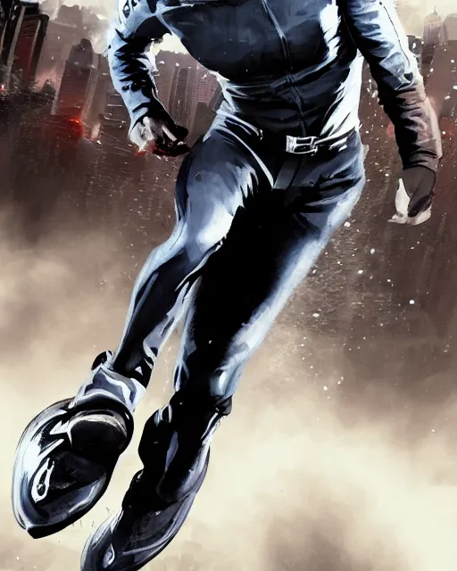 Image similar to evan peters, as quicksilver, racing at hyper speed thru the streets of nyc, trending on artstation, x - men