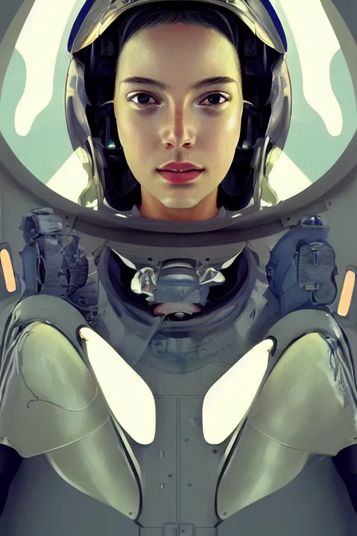 Prompt: portrait futuristic beautiful South american Airforce armored pilot Girl, at inside of future fighter aircraft, ssci-fi, fantasy, intricate, very very beautiful, elegant, human anatomy, neon light, highly detailed, digital painting, artstation, concept art, soft light, smooth, sharp focus, illustration, art by tian zi and WLOP and alphonse mucha