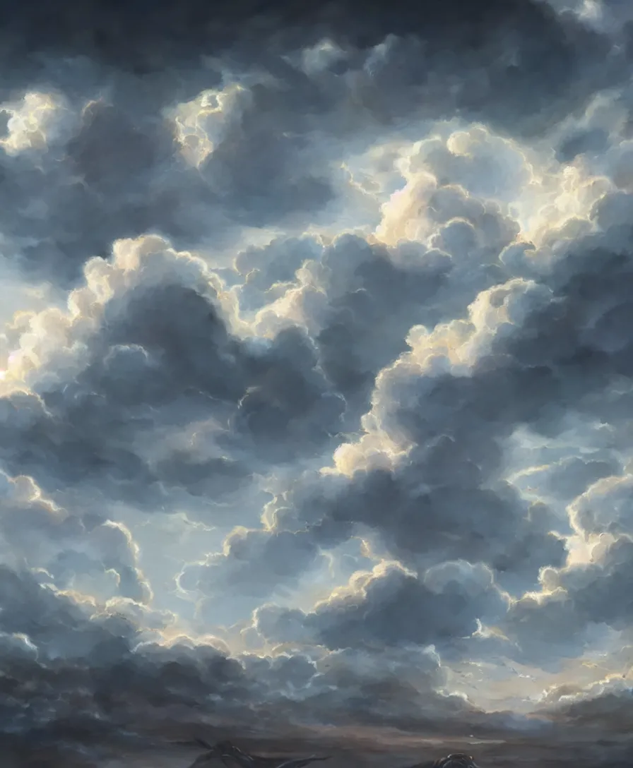 Image similar to hyper realistic clouds, illustrated by greg rutkowski, beautiful volumetric lighting, intricate, ultra detailed, photorealistic, trending on artstation, octane render, 8 k