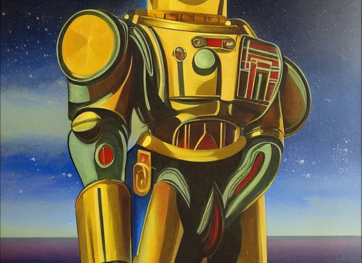 Prompt: Art Deco painting portrait of space-marine in Art Deco architecture style high detail warhammer 40k