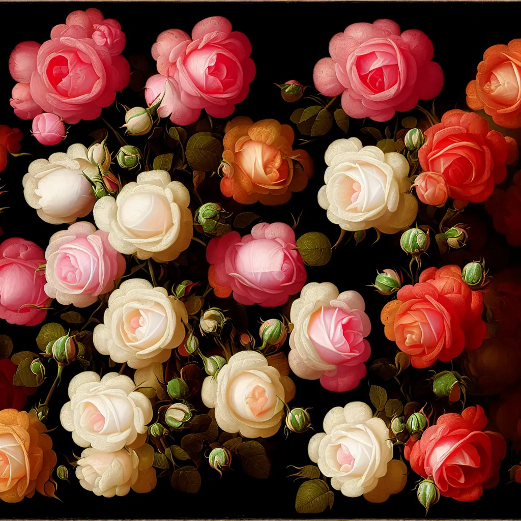 Prompt: a nosegay of roses and glitches by rachel ruysch, 1 6 9 5, chromatic aberration