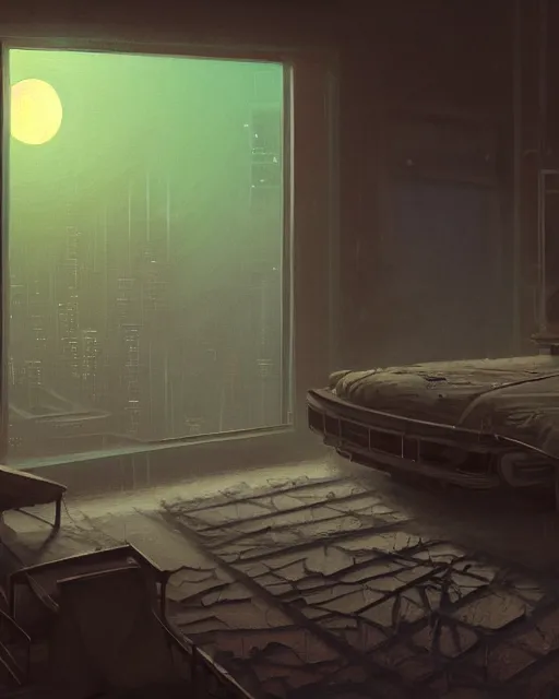 Prompt: a beautiful very detailed painting of abandoned city bedroom by renzo piano, dramatic lighting vice city at dawn water tundra bladerunner 2 0 4 9 at dusk desert thermal vision postcyberpunk reclaimed by nature hyperrealism galactic anime lake lightpaint nightvision extraterrestial, archdaily, wallpaper, highly detailed, trending on artstation.