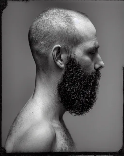 Prompt: a man's face in profile, floral beard, in the style of the Dutch masters and Gregory Crewdson, dark and moody