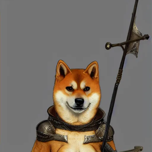 Prompt: anthropomorphic shiba inu, holding medieval bow and aiming directly to camera, medieval armor, dark aura, fantasy, dark graveyard scene, portrait art by donato giancola and greg rutkowski, realistic face, digital art, trending on artstation, symmetry