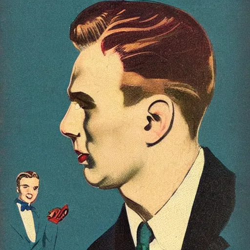 Image similar to “Chris Evans portrait, color vintage magazine illustration 1950”