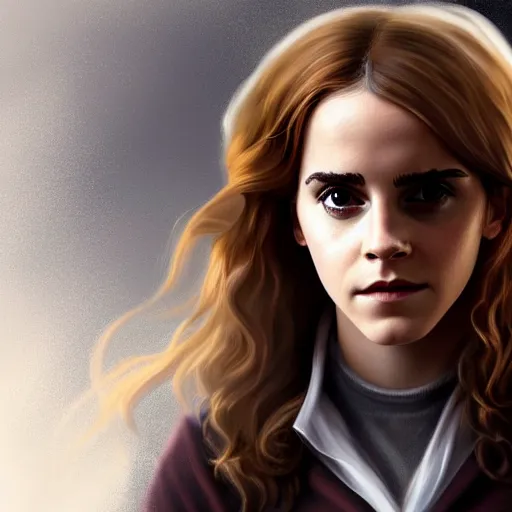 Prompt: emma watson as hermione granger. happy. cheerful. western. closeup. fantasy. intricate elegant. highly detailed. digital painting. artstation. concept art.