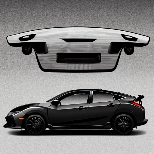 Image similar to incredible japanese wood print of a of a honda civic, black, mk 1 0 license plate, stealth, night mode, spoiler, lights, custom exhaust, wing mirrors, carbon fibre, valance splitter, sports, wheel spacers, japanese, power, sleek, electric, petrol, high detail, 8 k resolution