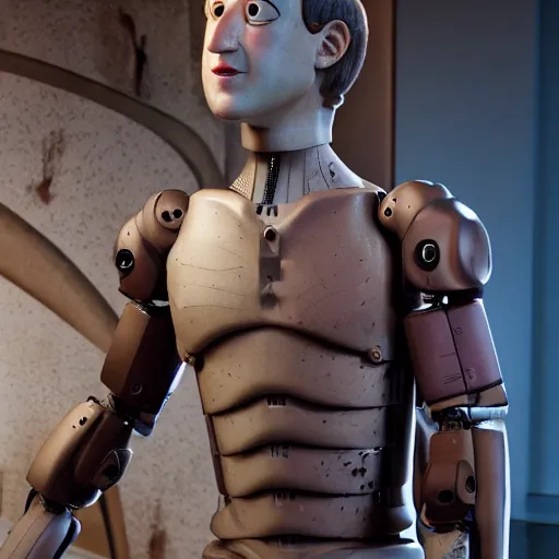 Image similar to animatronic Mark Zuckerberg, exposed mechanics, photo, Stan Winston studios, detailed, 4k