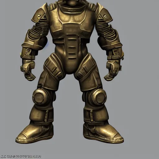 Image similar to fallout 2, power armor soldier character model, high resolution, isometric front view