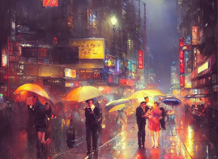 Prompt: raining tokyo night street by wlop and vladimir volegov and alexander averin and delphin enjolras and daniel f. gerhartz