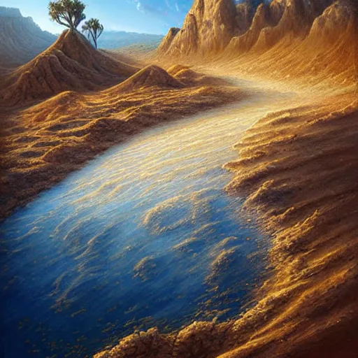 Prompt: a beautiful sand and ash landscape with rocks jutting out of the ground and a deep blue sky. dust clouds. by Peter Mohrbach and Mark Keathley, highly detailed concept art