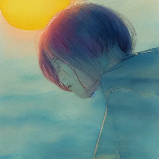 Prompt: The sentient dreamer and the Okinawa Sky, intricate, soft focus, watercolor, trending on Artstation