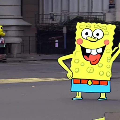 Image similar to SpongeBob round pants got hit by a car