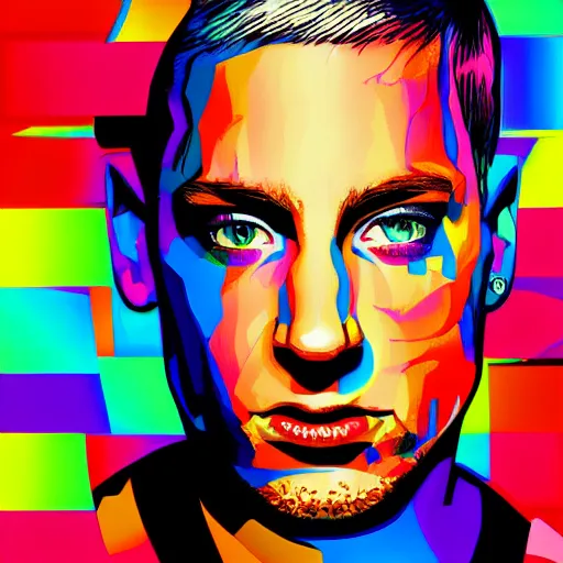 Prompt: colorful vector portrait of eminem