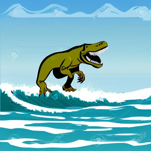 Prompt: a t-rex with shades surfing a wave, vector